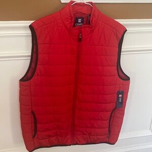 Chaps Mens Ralph Lauren Red Black Zip Front Puffer Lightweight Vest Pockets Sz L